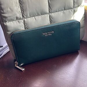 Kate Spade Dark Green Wallet with Gold Zipper